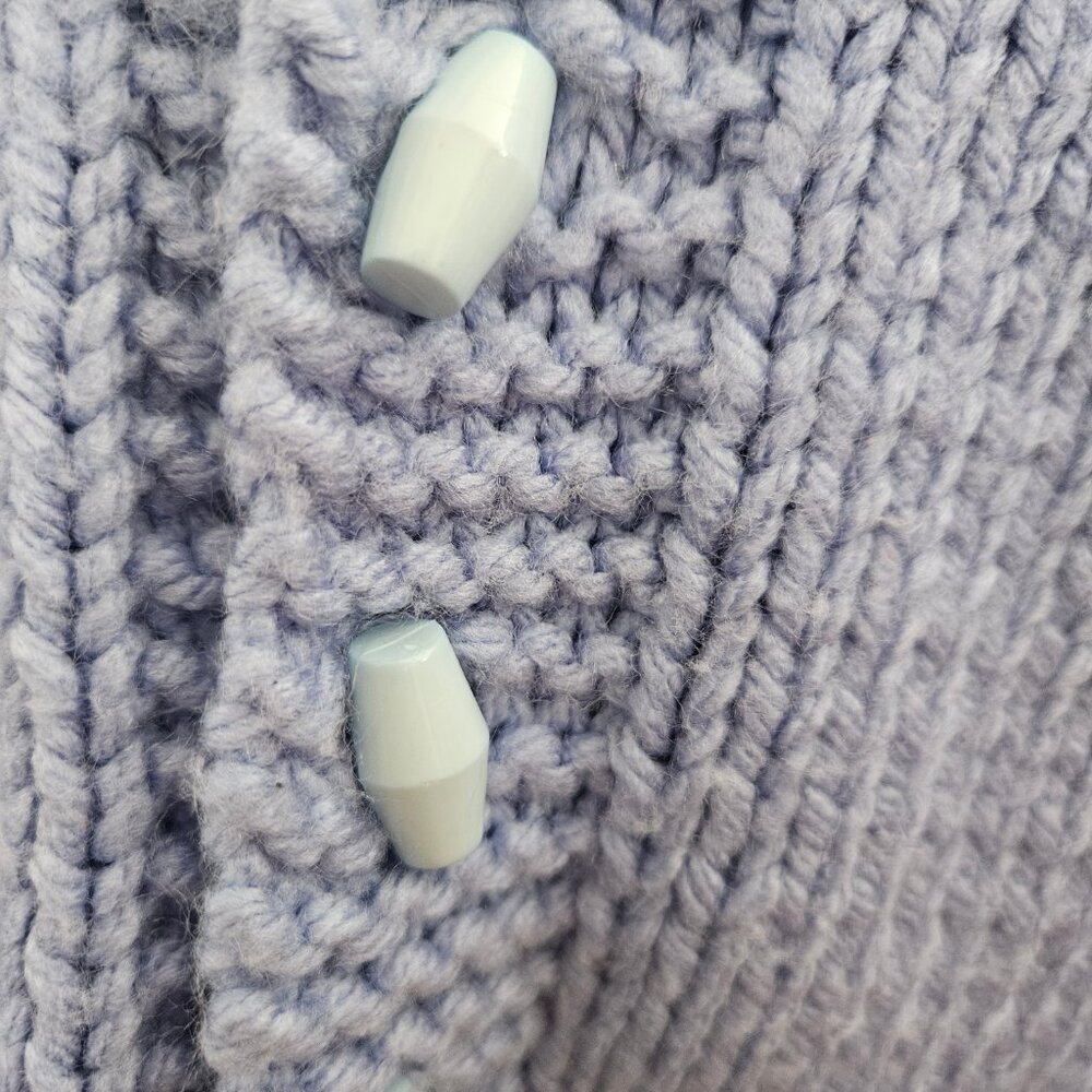 Handmade Knit Baby Hooded Sweater Cardigan Blue - Picture 3 of 12
